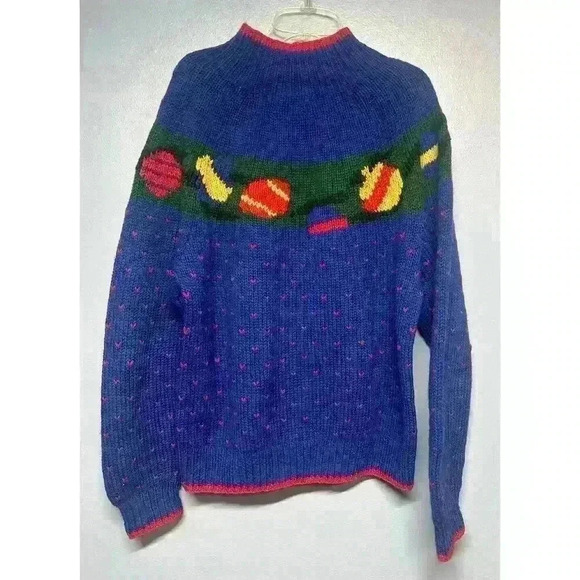 Vtg BROOKS BROTHERS 100% Wool Sweater Size Medium Christmas Bow Ornaments Xmas - Picture 6 of 9